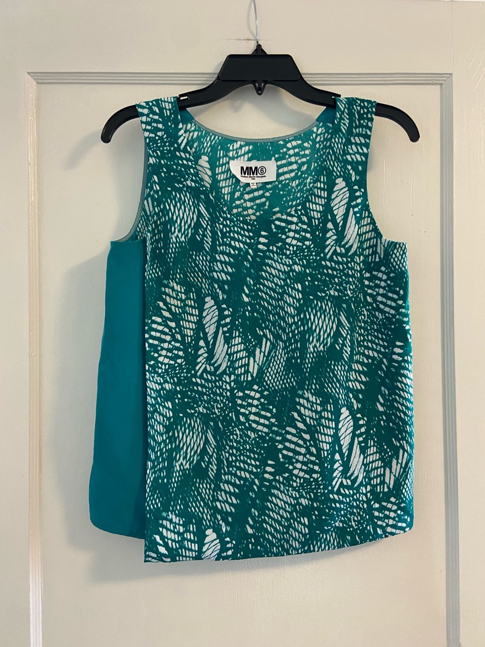 MM6 Maison Margiela Sleeveless Blouse Top Sz 40 Small Teal & White Abstract